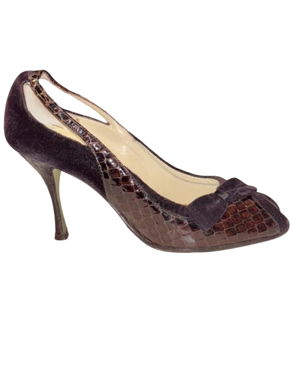 Dolce Gabbana Kitten Heel Open Toe Snakeskin Pumps Sz 36.5 Italy Size 6.5 US Bow